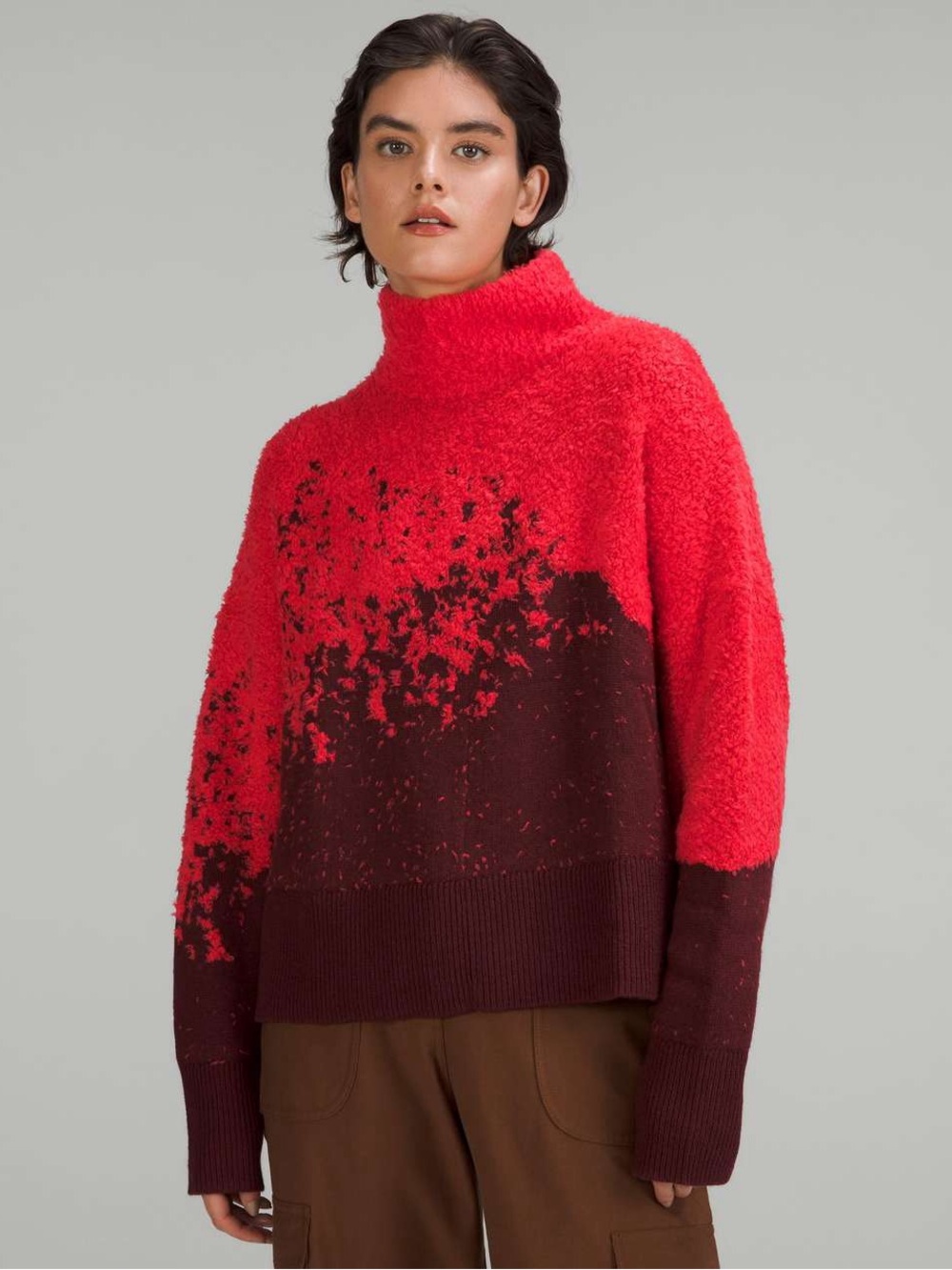 Lululemon Ombre Knit Textured Turtleneck in
Red Merlot Carnation Red